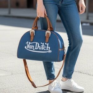 Von Dutch Denim & Brown Duffle Bowling Bag NWT